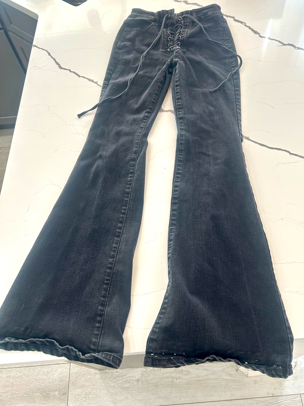 Rachel Black Lace-Up Wide Leg Jeans 27 rock and roll concert wear